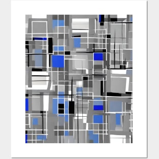 Blue Gray Black And White Abstract Rectangles Posters and Art